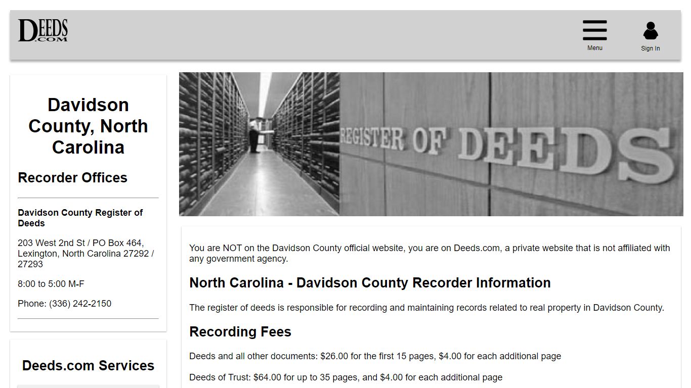 Davidson County Recorder Information North Carolina - Deeds